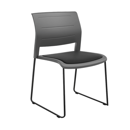 Game Chair Grey Shell with Upholstered Seat and Moulded Plastic Back Sled Base Black Grey - Office Furniture Company