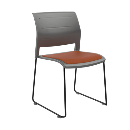 Game Chair Grey Shell with Upholstered Seat and Moulded Plastic Back Sled Base Black Orange - Office Furniture Company