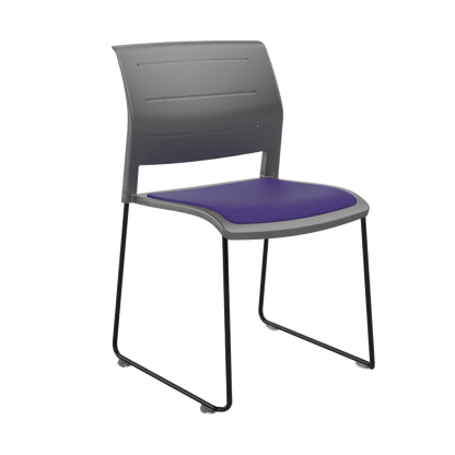 Game Chair Grey Shell with Upholstered Seat and Moulded Plastic Back Sled Base Black Purple - Office Furniture Company