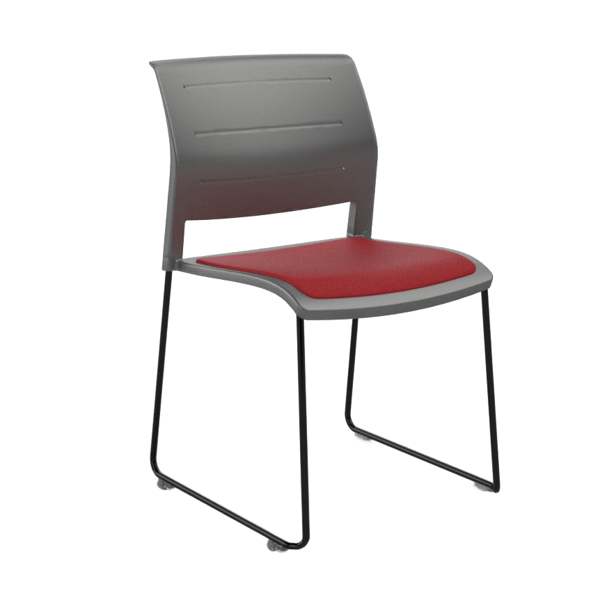 Game Chair Grey Shell with Upholstered Seat and Moulded Plastic Back Sled Base Black Red - Office Furniture Company