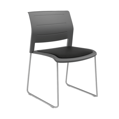 Game Chair Grey Shell with Upholstered Seat and Moulded Plastic Back Sled Base Chrome Black - Office Furniture Company