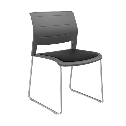 Game Chair Grey Shell with Upholstered Seat and Moulded Plastic Back Sled Base Chrome Black - Office Furniture Company