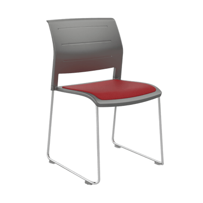 Game Chair Grey Shell with Upholstered Seat and Moulded Plastic Back Sled Base Chrome Red - Office Furniture Company