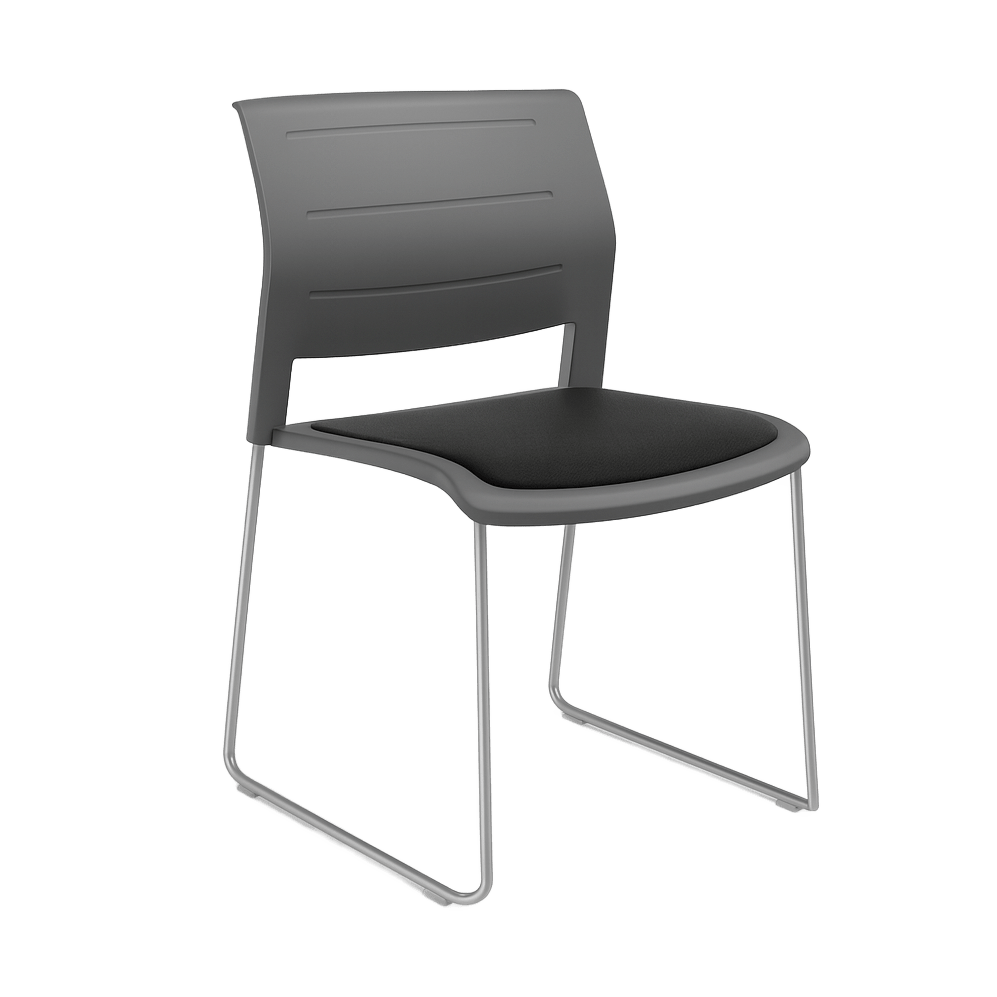 Game Chair Grey Shell with Upholstered Seat and Moulded Plastic Back Sled Base Silver Black - Office Furniture Company