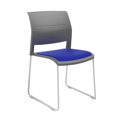 Game Chair Grey Shell with Upholstered Seat and Moulded Plastic Back Sled Base Silver Blue - Office Furniture Company
