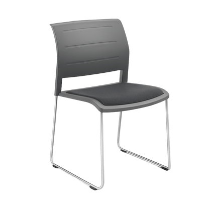 Game Chair Grey Shell with Upholstered Seat and Moulded Plastic Back Sled Base Silver Blue - Office Furniture Company