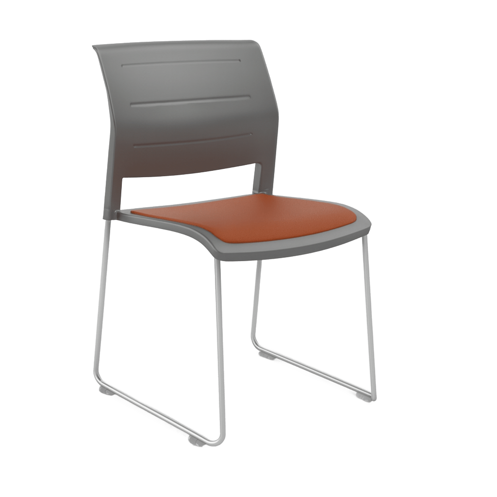 Game Chair Grey Shell with Upholstered Seat and Moulded Plastic Back Sled Base Silver Orange - Office Furniture Company