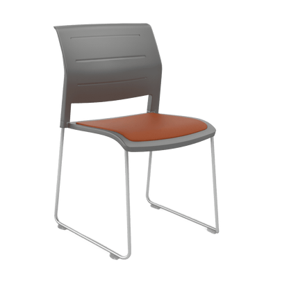 Game Chair Grey Shell with Upholstered Seat and Moulded Plastic Back Sled Base Silver Orange - Office Furniture Company