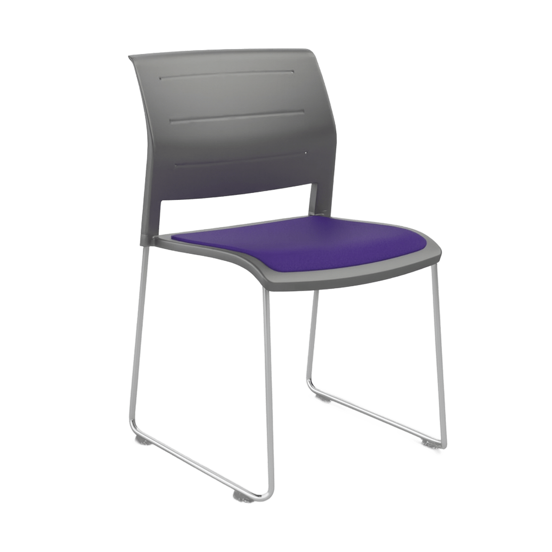Game Chair Grey Shell with Upholstered Seat and Moulded Plastic Back Sled Base Silver Purple - Office Furniture Company