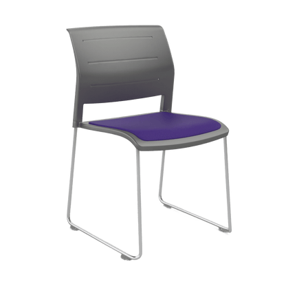 Game Chair Grey Shell with Upholstered Seat and Moulded Plastic Back Sled Base Silver Purple - Office Furniture Company
