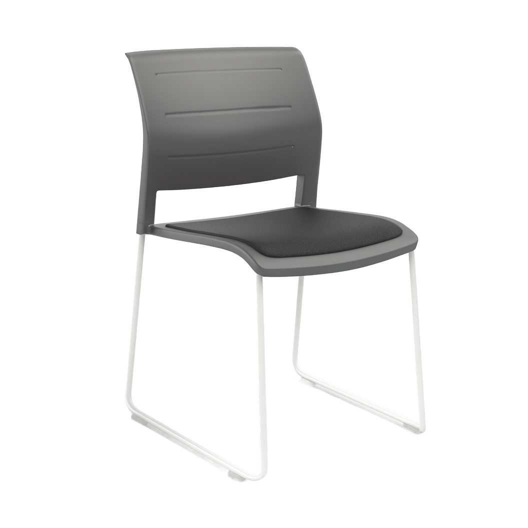 Game Chair Grey Shell with Upholstered Seat and Moulded Plastic Back Sled Base White Black - Office Furniture Company