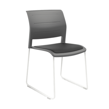 Game Chair Grey Shell with Upholstered Seat and Moulded Plastic Back Sled Base White Black - Office Furniture Company