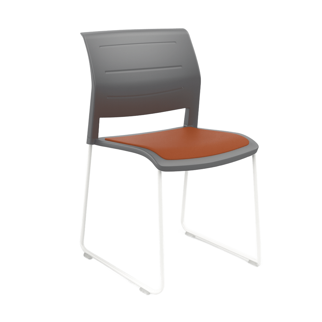 Game Chair Grey Shell with Upholstered Seat and Moulded Plastic Back Sled Base White Orange - Office Furniture Company
