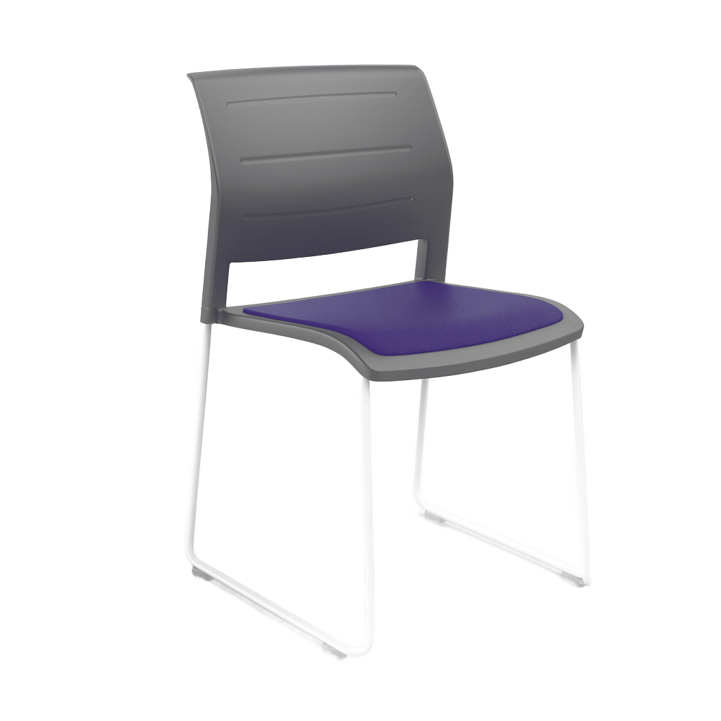 Game Chair Grey Shell with Upholstered Seat and Moulded Plastic Back Sled Base White Purple - Office Furniture Company