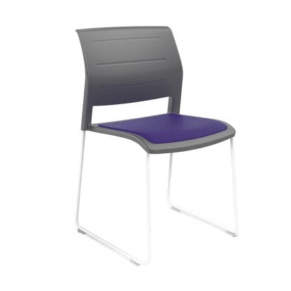 Game Chair Grey Shell with Upholstered Seat and Moulded Plastic Back Sled Base White Purple - Office Furniture Company