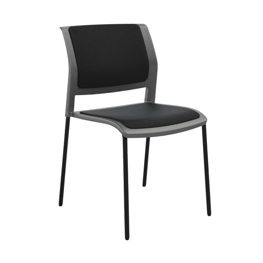 Game Chair Grey Shell with Upholstered Seat & Back 4 Leg / Black Metal Base / Black Breathe (B)