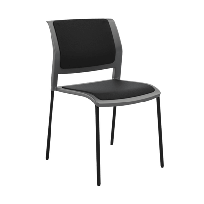 Game Chair Grey Shell with Upholstered Seat & Back 4 Leg / Black Metal Base / Black Breathe (B)