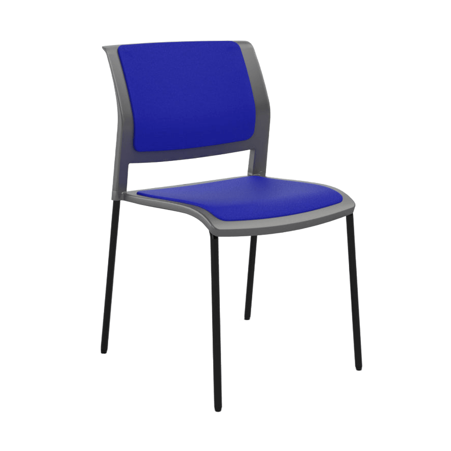 Game Chair Grey Shell with Upholstered Seat & Back 4 Leg / Black Metal Base / Blue Breathe (SB)