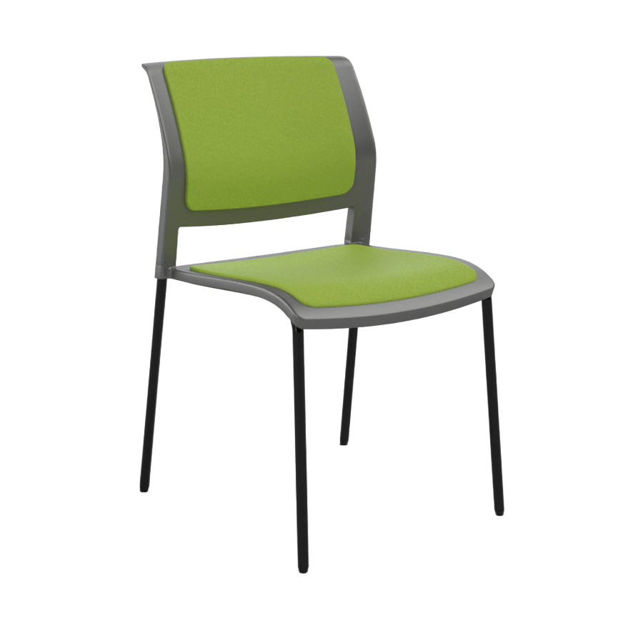 Game Chair Grey Shell with Upholstered Seat & Back 4 Leg / Black Metal Base / Green Breathe (LG)