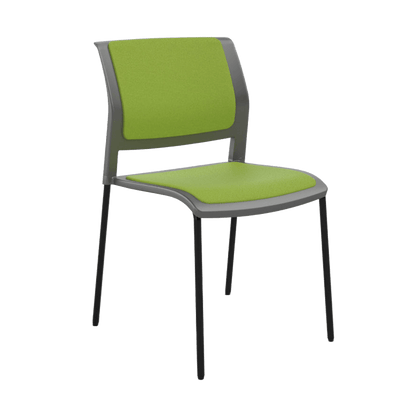 Game Chair Grey Shell with Upholstered Seat & Back 4 Leg / Black Metal Base / Green Breathe (LG)
