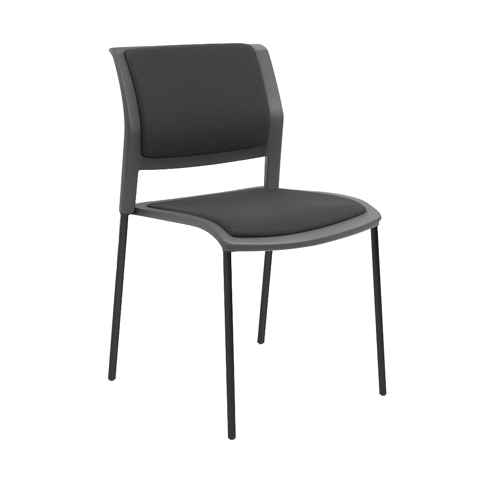 Game Chair Grey Shell with Upholstered Seat & Back 4 Leg / Black Metal Base / Grey Breathe (SG)