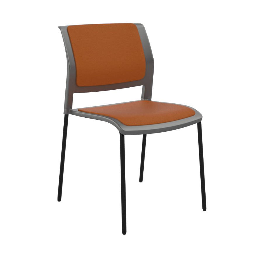 Game Chair Grey Shell with Upholstered Seat & Back 4 Leg / Black Metal Base / Orange Breathe (BRO)