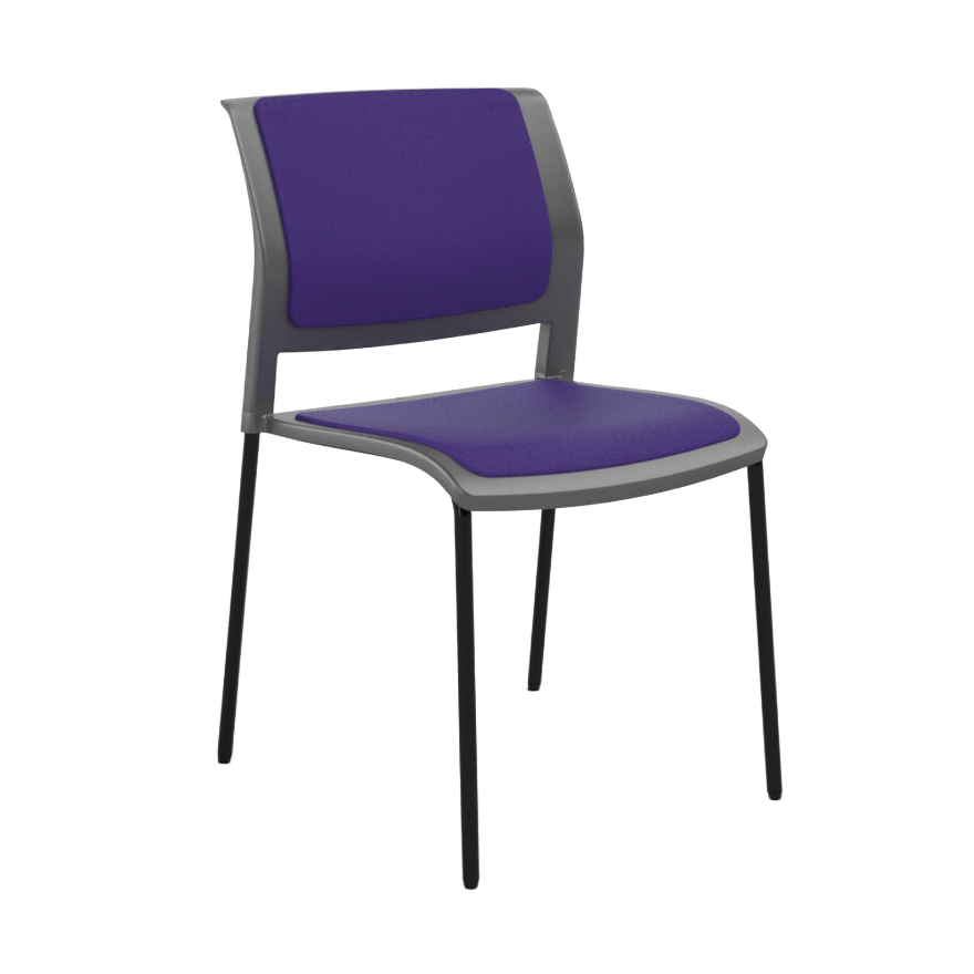 Game Chair Grey Shell with Upholstered Seat & Back 4 Leg / Black Metal Base / Purple Breathe (PL)