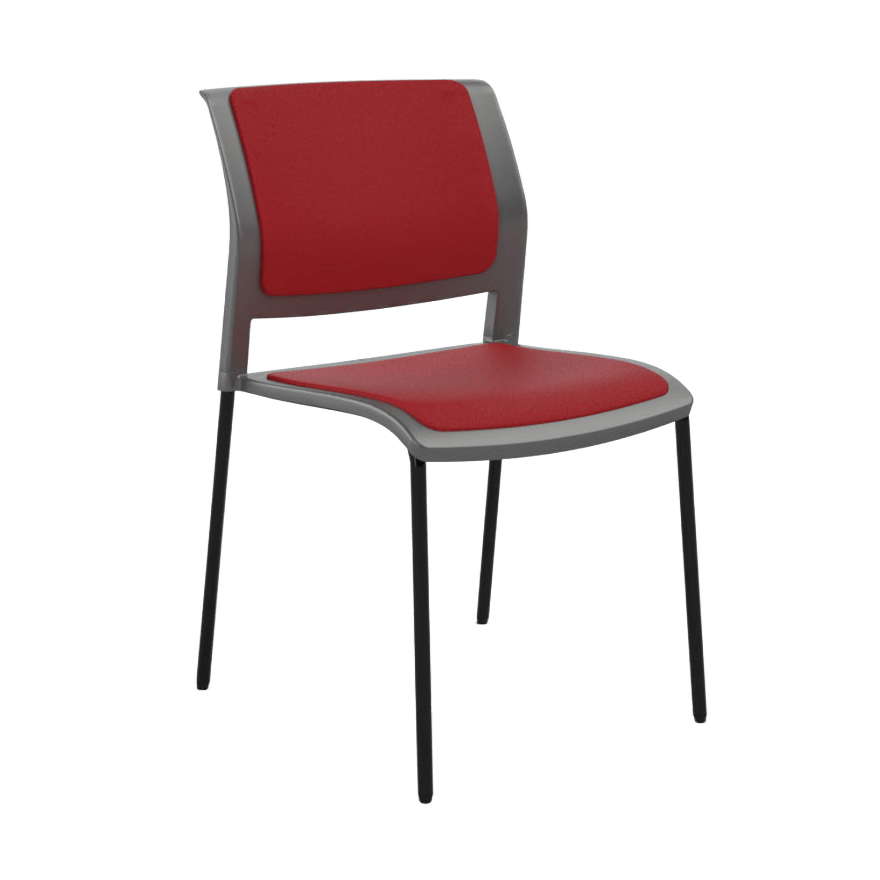 Game Chair Grey Shell with Upholstered Seat & Back 4 Leg / Black Metal Base / Red Breathe (TR)