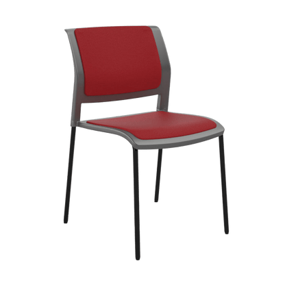 Game Chair Grey Shell with Upholstered Seat & Back 4 Leg / Black Metal Base / Red Breathe (TR)