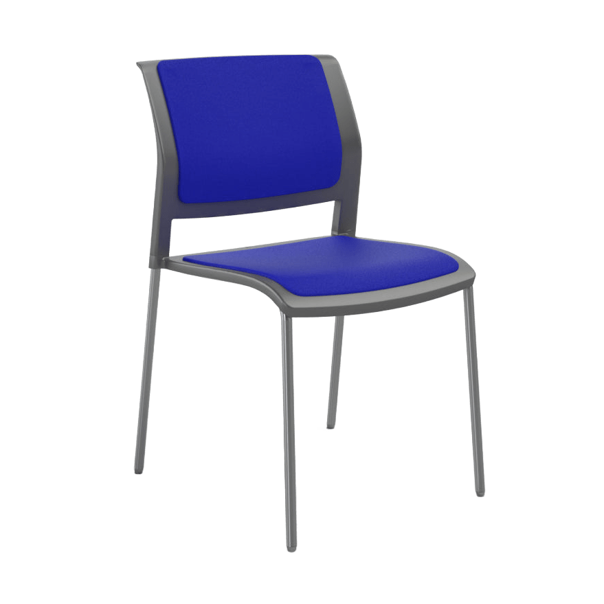 Game Chair Grey Shell with Upholstered Seat & Back 4 Leg / Silver Metal Base / Blue Breathe (SB)
