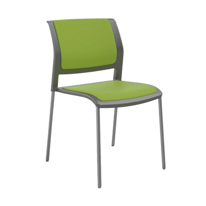 Game Chair Grey Shell with Upholstered Seat & Back 4 Leg / Silver Metal Base / Green Breathe (LG)
