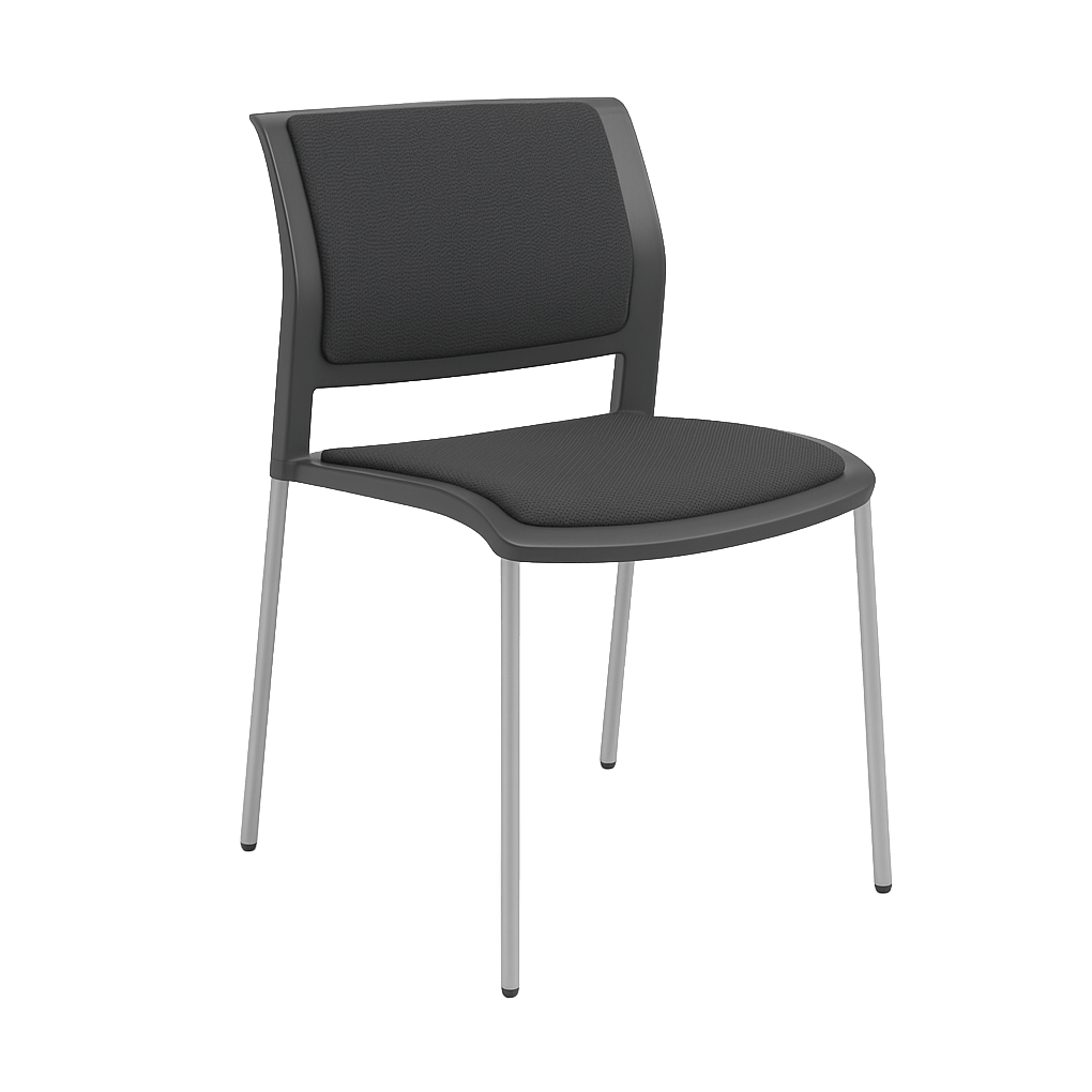 Game Chair Grey Shell with Upholstered Seat & Back 4 Leg / Silver Metal Base / Grey Breathe (SG)