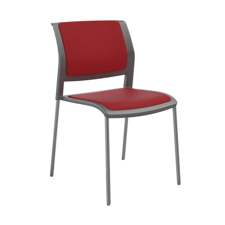 Game Chair Grey Shell with Upholstered Seat & Back 4 Leg / Silver Metal Base / Red Breathe (TR)