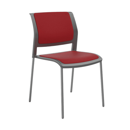 Game Chair Grey Shell with Upholstered Seat & Back 4 Leg / Silver Metal Base / Red Breathe (TR)