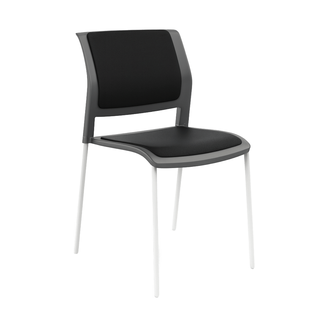 Game Chair Grey Shell with Upholstered Seat & Back 4 Leg / White Metal Base / Black Breathe (B)