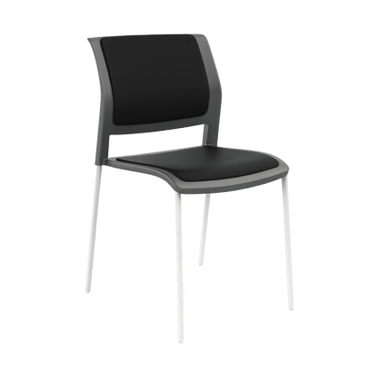 Game Chair Grey Shell with Upholstered Seat & Back 4 Leg / White Metal Base / Black Breathe (B)