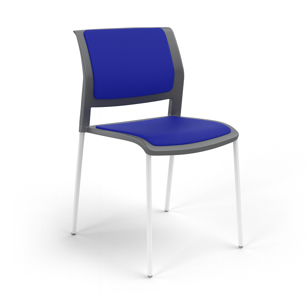 Game Chair Grey Shell with Upholstered Seat & Back 4 Leg White Blue Breathe (SB)