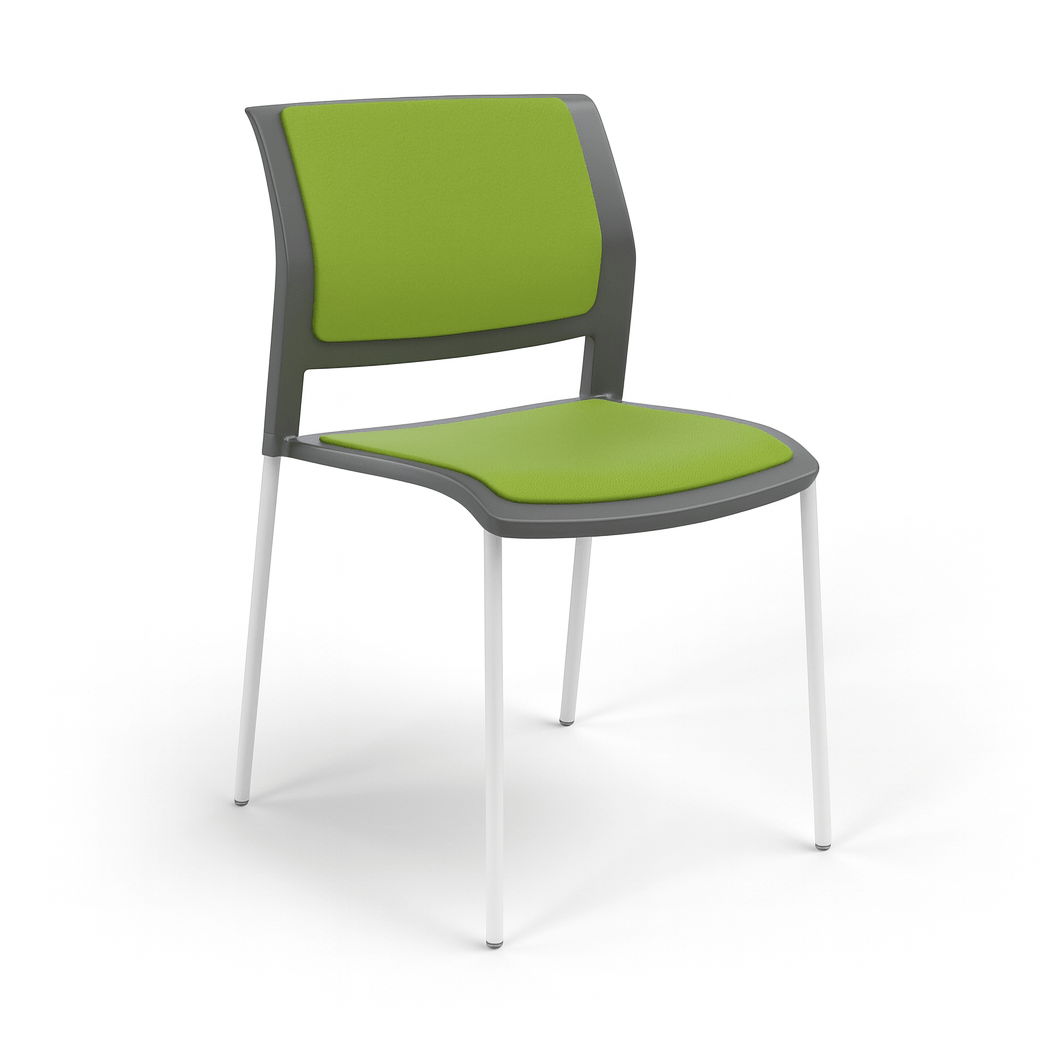 Game Chair Grey Shell with Upholstered Seat & Back 4 Leg White Green Breathe (LG)