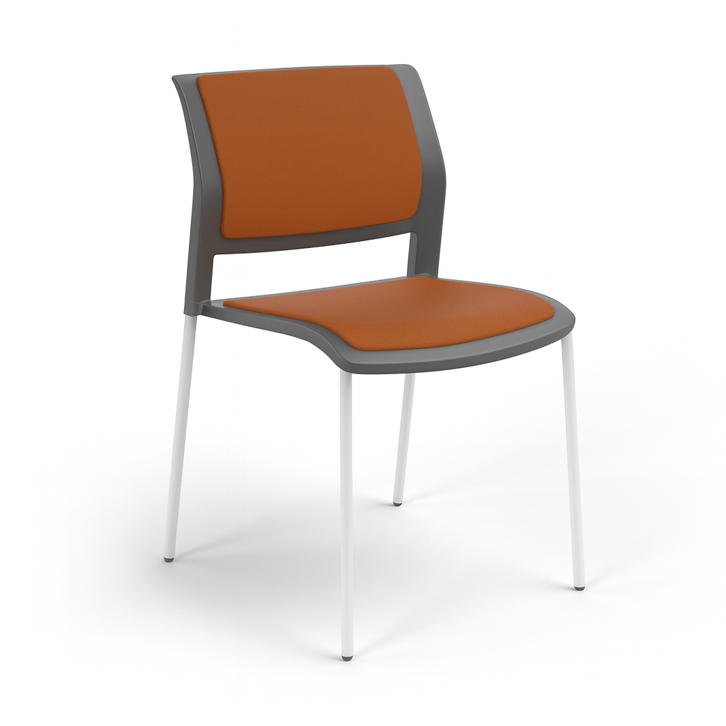 Game Chair Grey Shell with Upholstered Seat & Back 4 Leg White Orange Breathe (BRO)