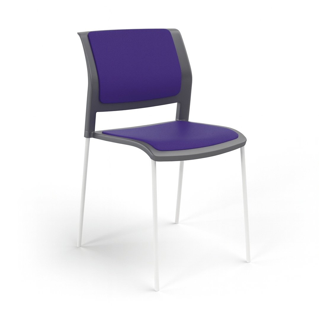 Game Chair Grey Shell with Upholstered Seat & Back 4 Leg White Purple Breathe (PL)