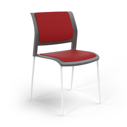 Game Chair Grey Shell with Upholstered Seat & Back 4 Leg White Red Breathe (TR)
