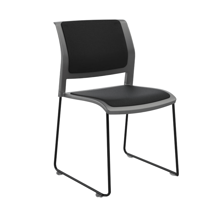 Game Chair Grey Shell with Upholstered Seat & Back Sled Base / Black Metal Base / Black Breathe (B)