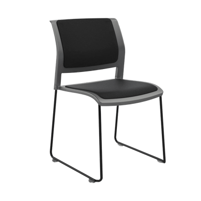 Game Chair Grey Shell with Upholstered Seat & Back Sled Base / Black Metal Base / Black Breathe (B)