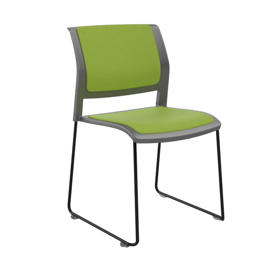 Game Chair Grey Shell with Upholstered Seat & Back Sled Base / Black Metal Base / Green Breathe (LG)