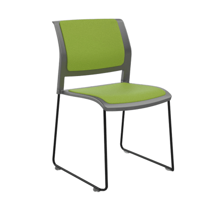 Game Chair Grey Shell with Upholstered Seat & Back Sled Base / Black Metal Base / Green Breathe (LG)
