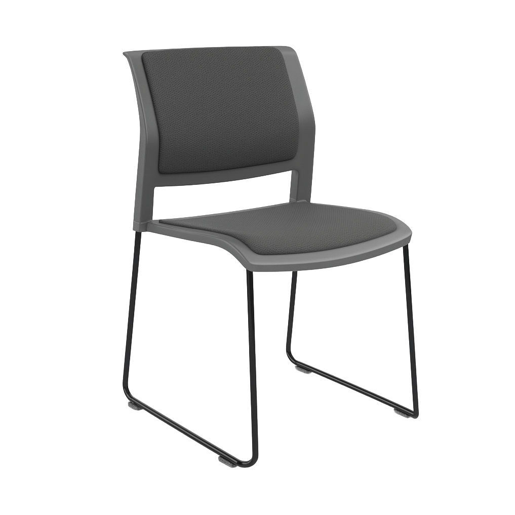 Game Chair Grey Shell with Upholstered Seat & Back Sled Base / Black Metal Base / Grey Breathe (SG)