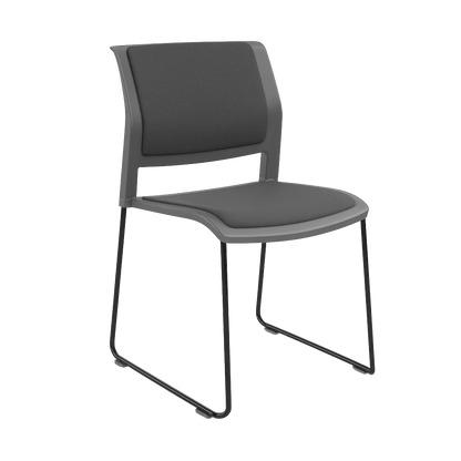 Game Chair Grey Shell with Upholstered Seat & Back Sled Base / Black Metal Base / Grey Breathe (SG)