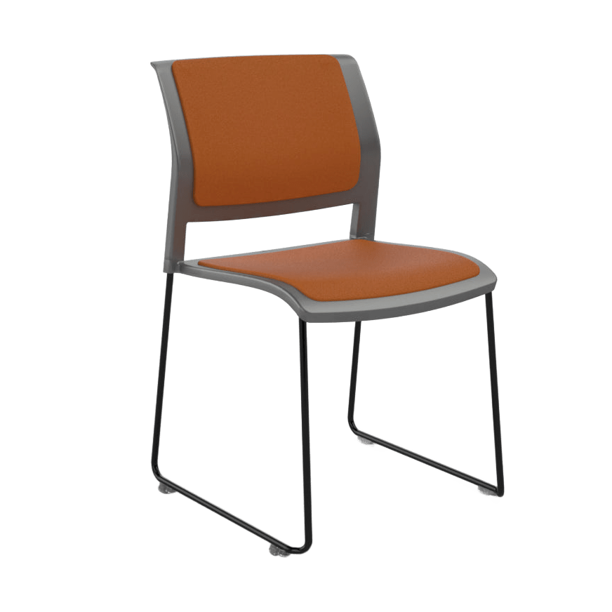 Game Chair Grey Shell with Upholstered Seat & Back Sled Base / Black Metal Base / Orange Breathe (BRO)