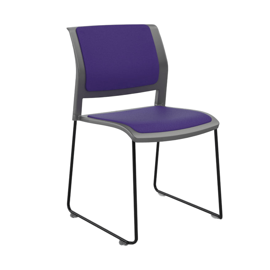 Game Chair Grey Shell with Upholstered Seat & Back Sled Base / Black Metal Base / Purple Breathe (PL)