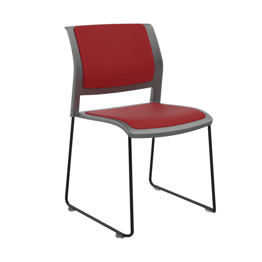 Game Chair Grey Shell with Upholstered Seat & Back Sled Base / Black Metal Base / Red Breathe (TR)